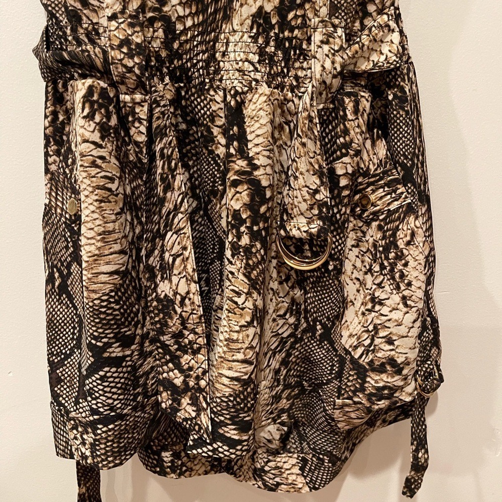 CACHE womens size XS Snake print collared tie waist romper with pockets onepiece - Picture 3 of 5